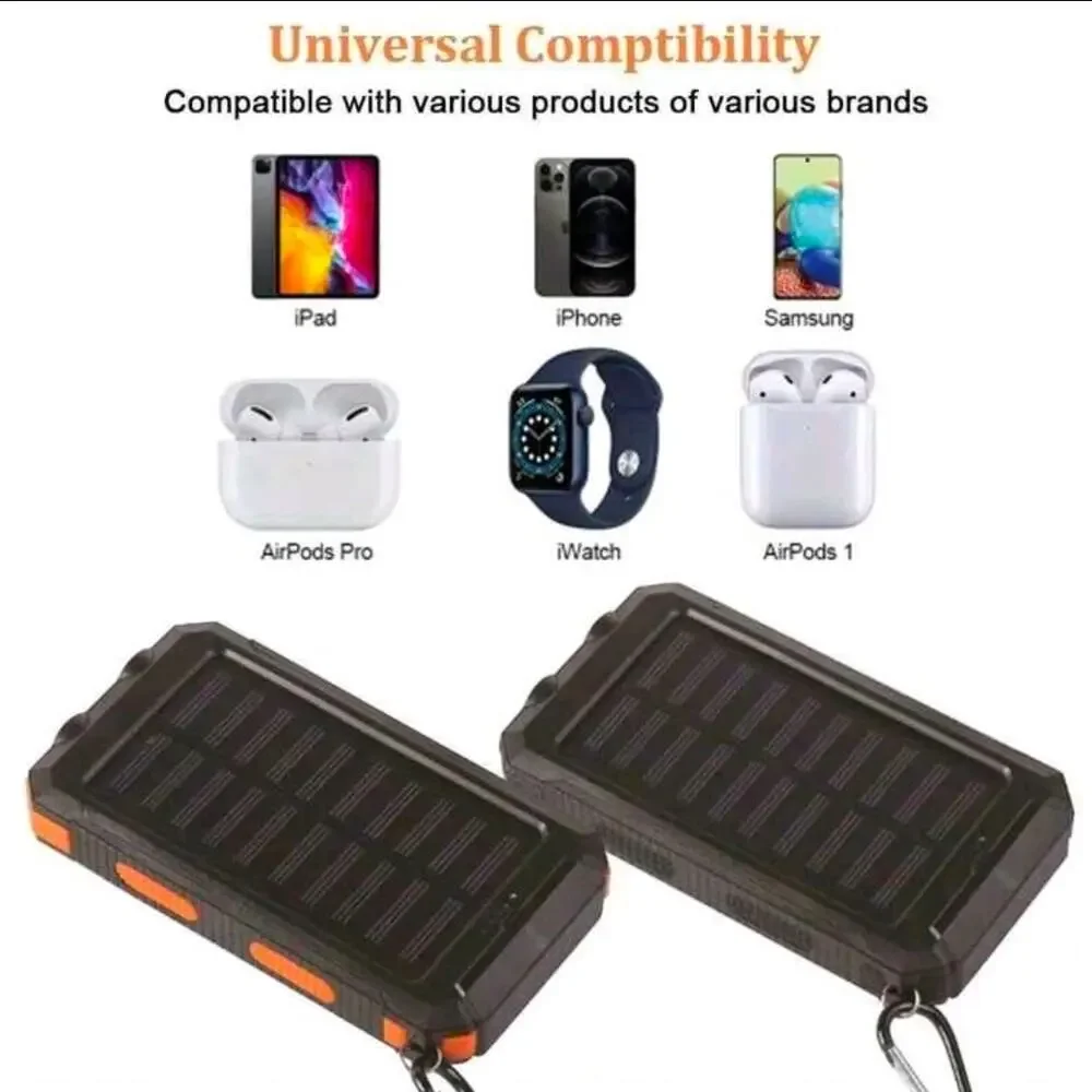 10000mAh Solar Power Bank Dual USB & USB-C Output Charger For Outdoor Adventures